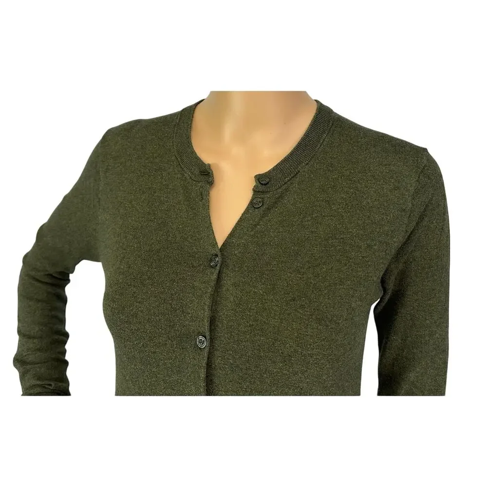 J. Crew Classic Cotton Cardigan Sweater Olive Green E5957 Size XS